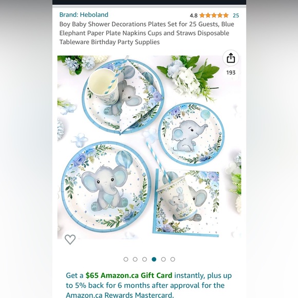 Baby Shower Decorations Paper Plates Set for 25 Guests, Blue Elephant  🩵 💙 - Picture 2 of 6
